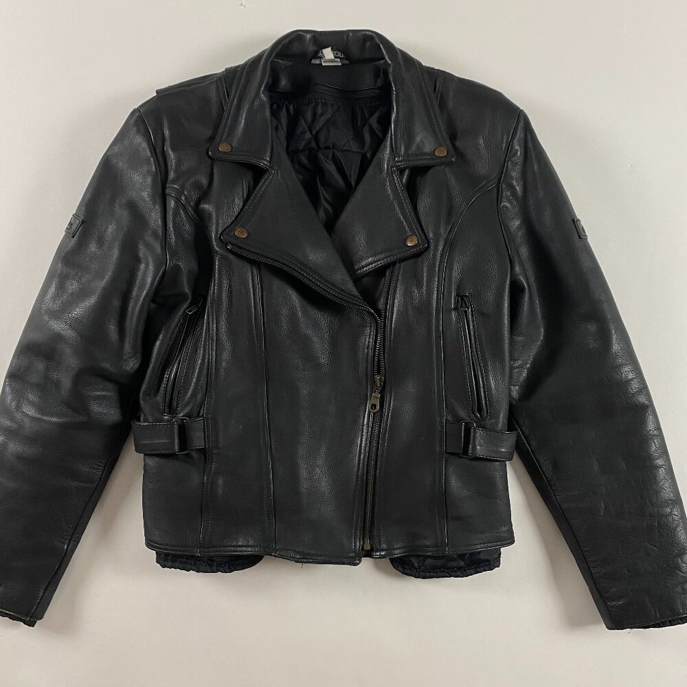 Classic Black Leather Biker Jacket - Women
